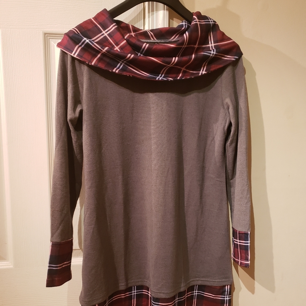 - Alaster Queen Cowl Neck Plaid Elbow Patch Sweater